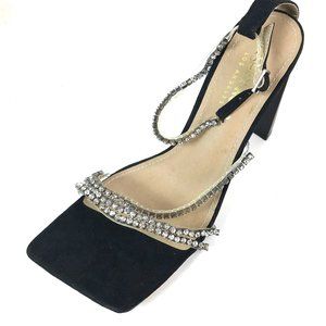 Event Hi Heeled Black Sandals with Rhinestone Straps
